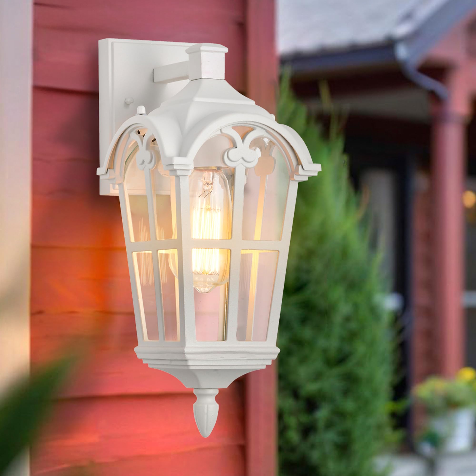 Antique House White Outdoor Wall Lantern, Aluminum Exterior Wall